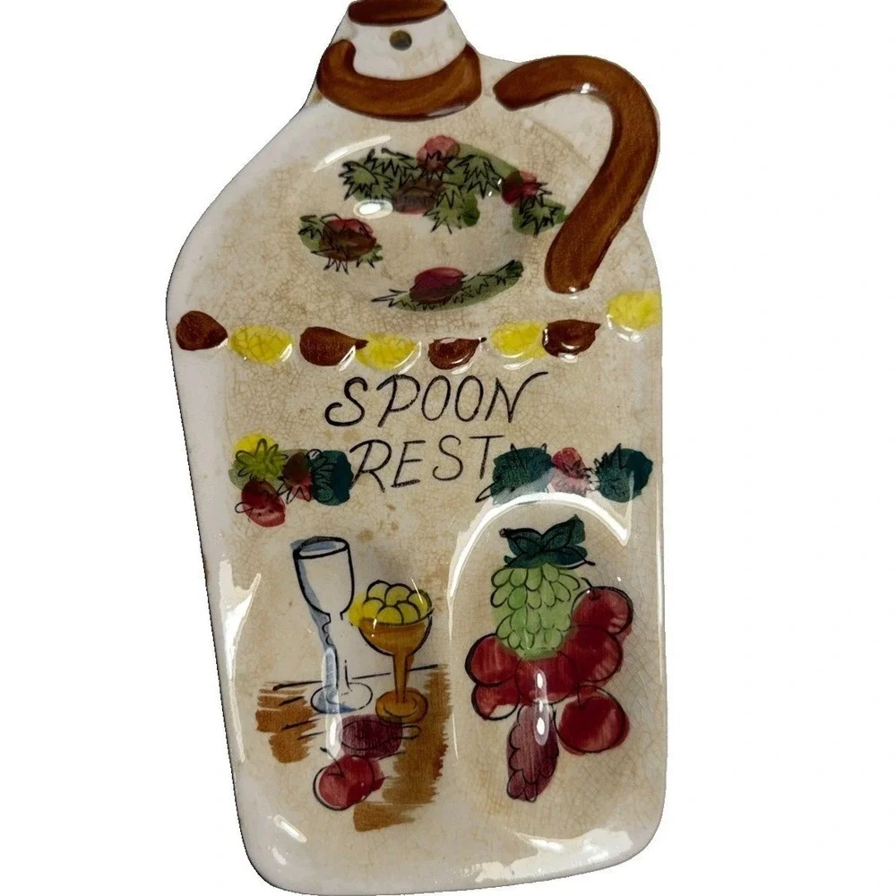 Spoon Rest Kitchen Vintage Japan OS Cream Jug Shape Fruit Wine Grapes Ceramic